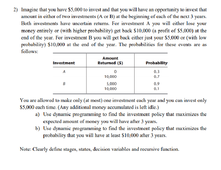 [Solved]: 2) Imagine That You Have $5,000 To Invest And Th