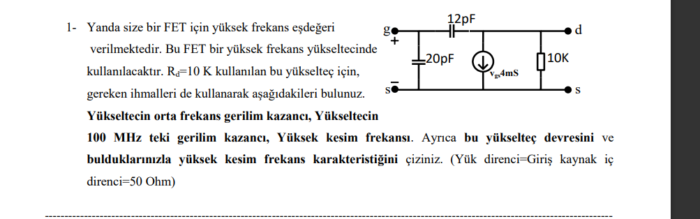 Solved High frequency equivalent for a FET is given. This | Chegg.com