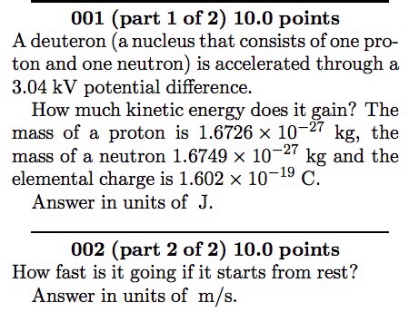 Solved 001 (part 1 Of 2) 10.0 Points A Deuteron (a Nucleus | Chegg.com