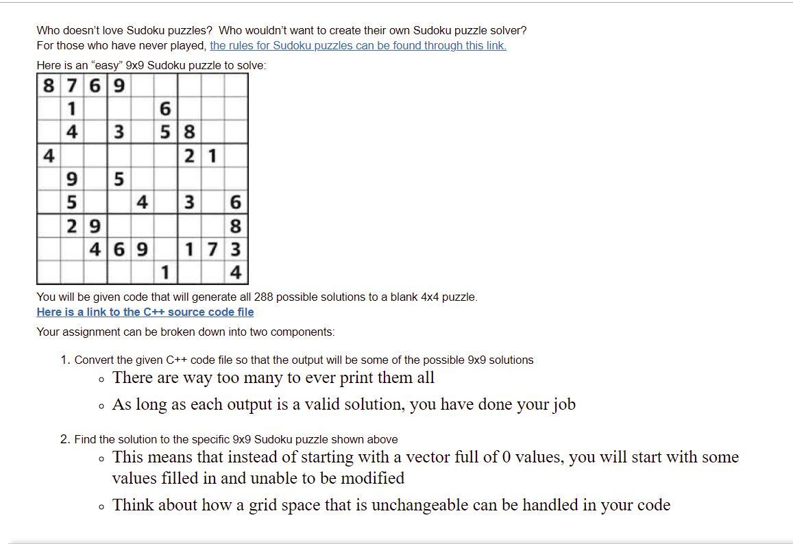 Solved Consider the 4x4 Sudoku Puzzle. This is similar to a