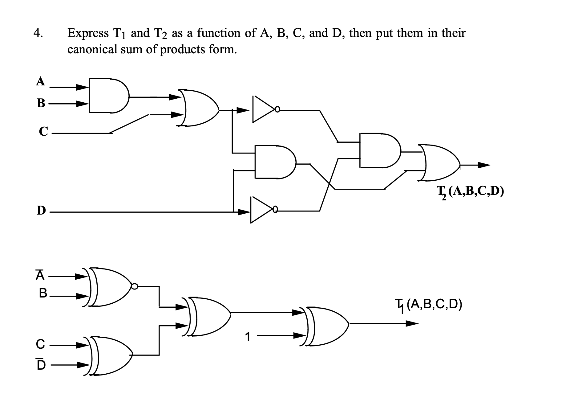 Solved Express T1 and T2 as a function of A,B,C, and D, then | Chegg.com