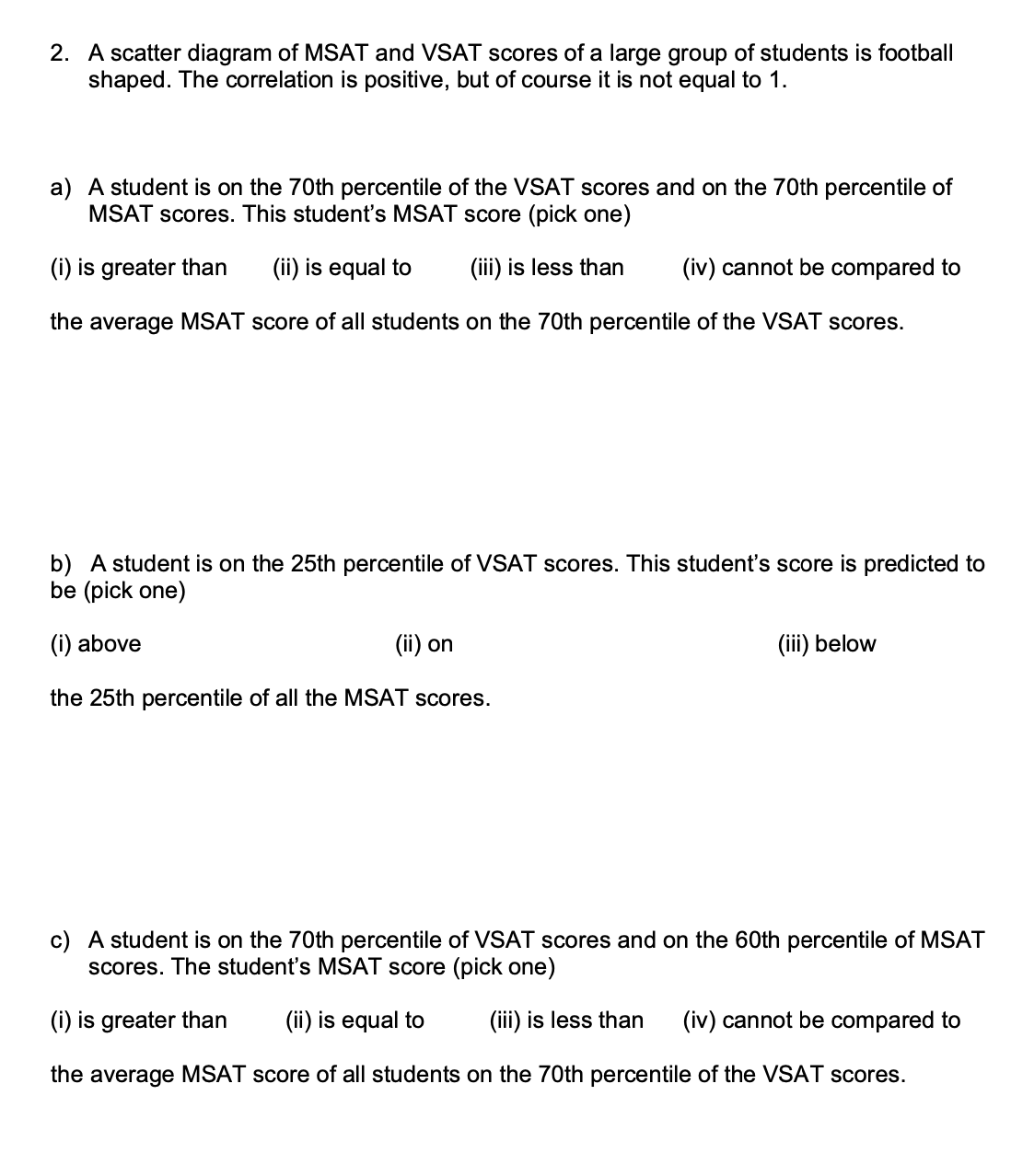 Solved 2. A scatter diagram of MSAT and VSAT scores of a | Chegg.com