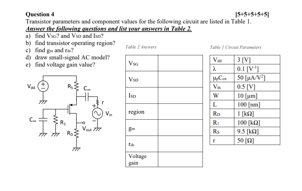 Solved Question 4 (5+5+5+5+5] Transistor parameters and | Chegg.com
