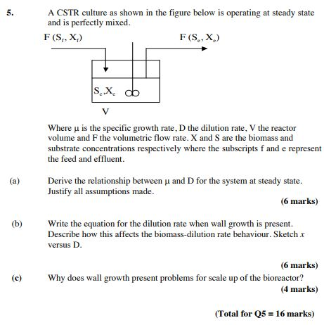 Solved 5. A CSTR culture as shown in the figure below is | Chegg.com