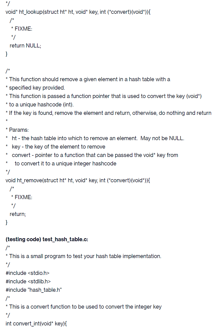 Part 1. Implement a hash table Your task for this | Chegg.com