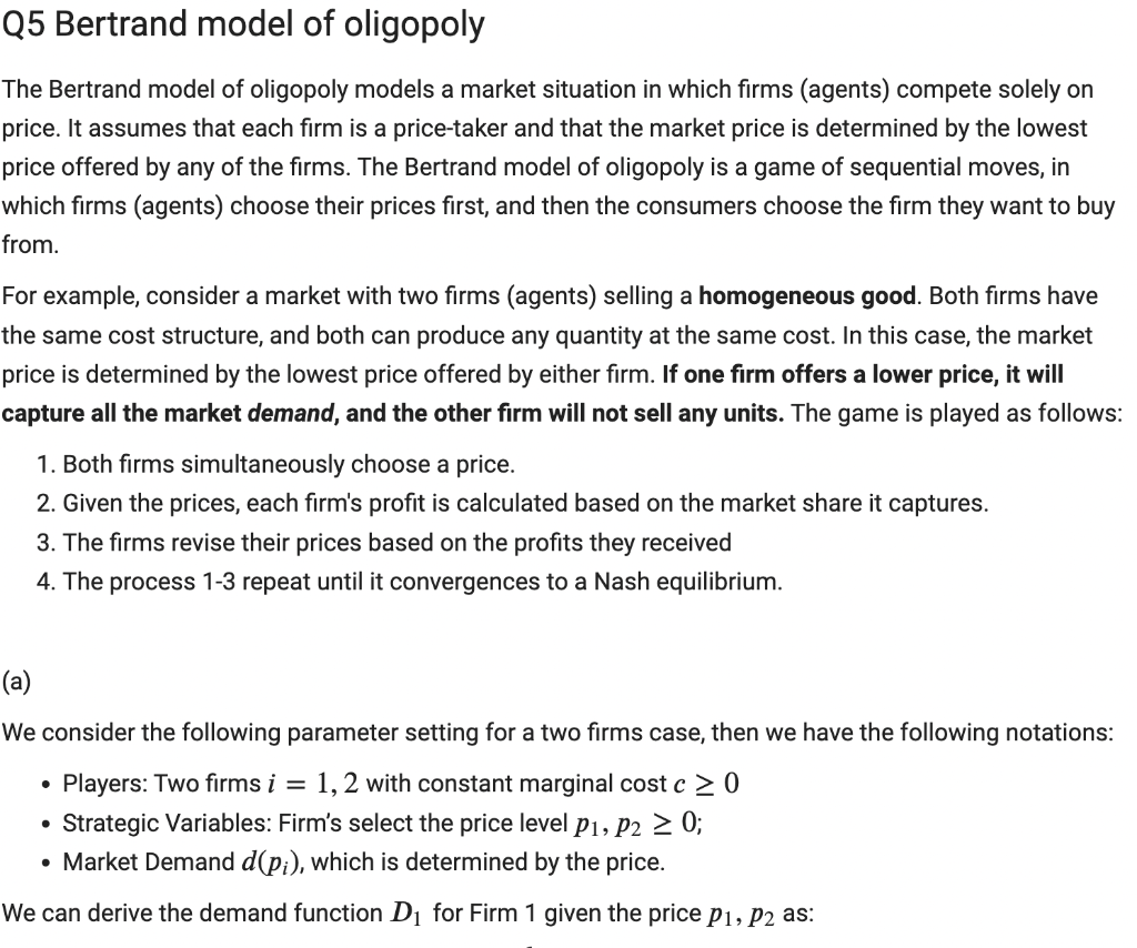 Q5 Bertrand model of oligopoly The Bertrand model of