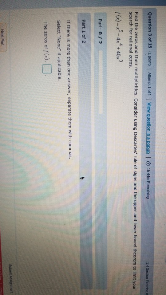 Solved Question 3 of 15 (1 point) Attempt 1 of 1 View | Chegg.com