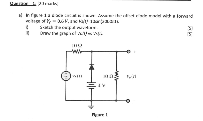 Solved Question 1: (20 Marks] A) In Figure 1 A Diode Circuit | Chegg.com