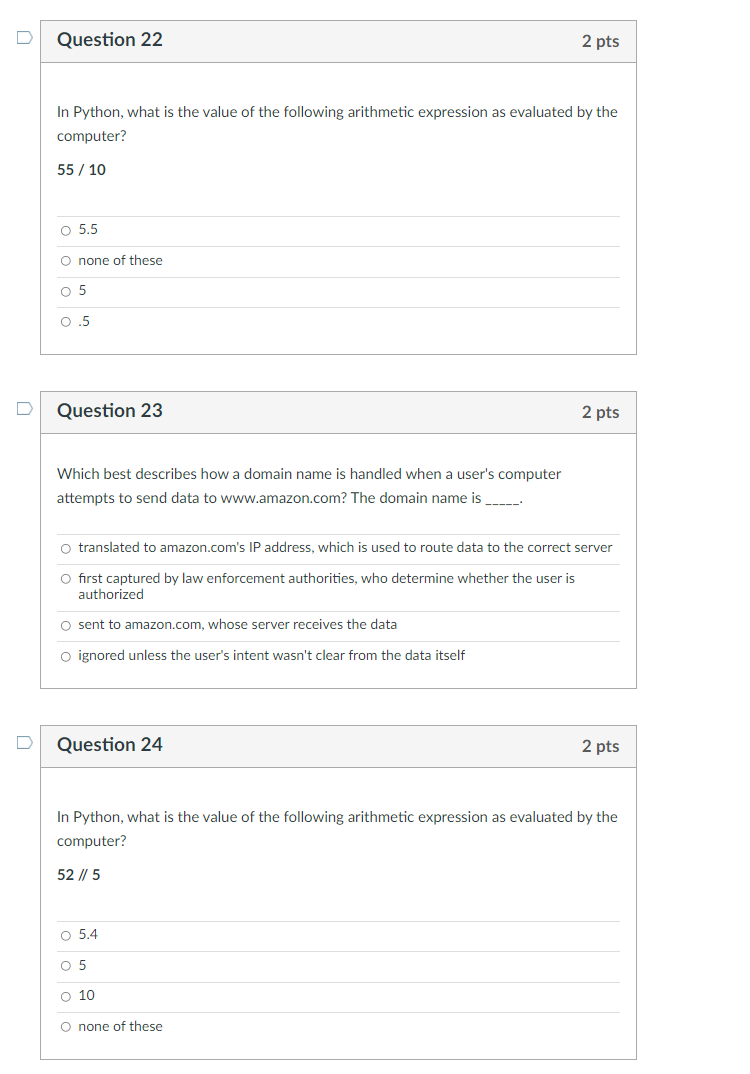 Solved U Question 22 2 pts In Python, what is the value of | Chegg.com