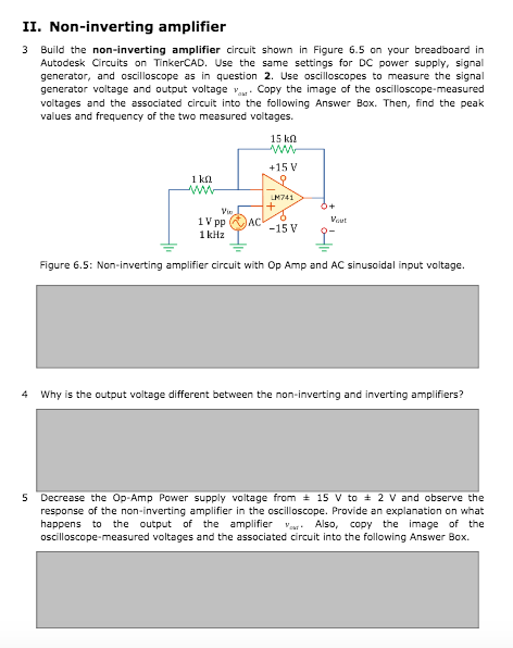 Solved II. Non-inverting amplifier 3 Build the non-inverting | Chegg.com