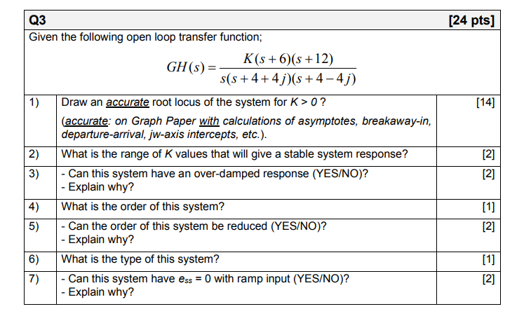 Solved [24 pts] [14] Q3 Given the following open loop | Chegg.com