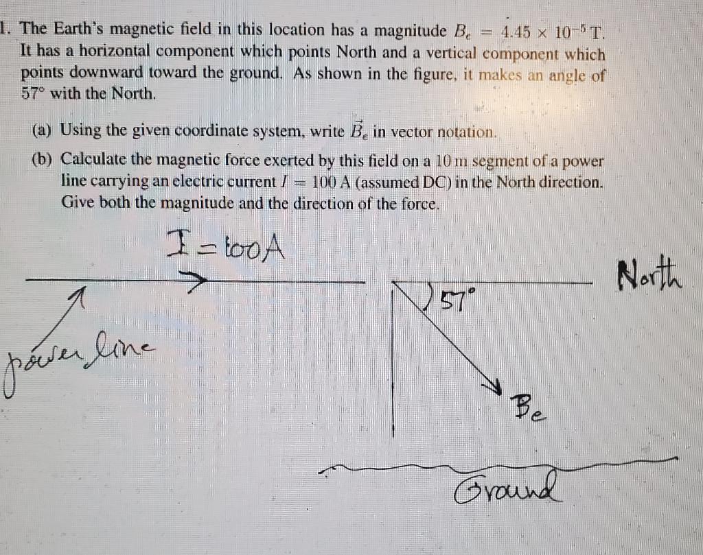 Solved 1. The Earth's magnetic field in this location has a | Chegg.com