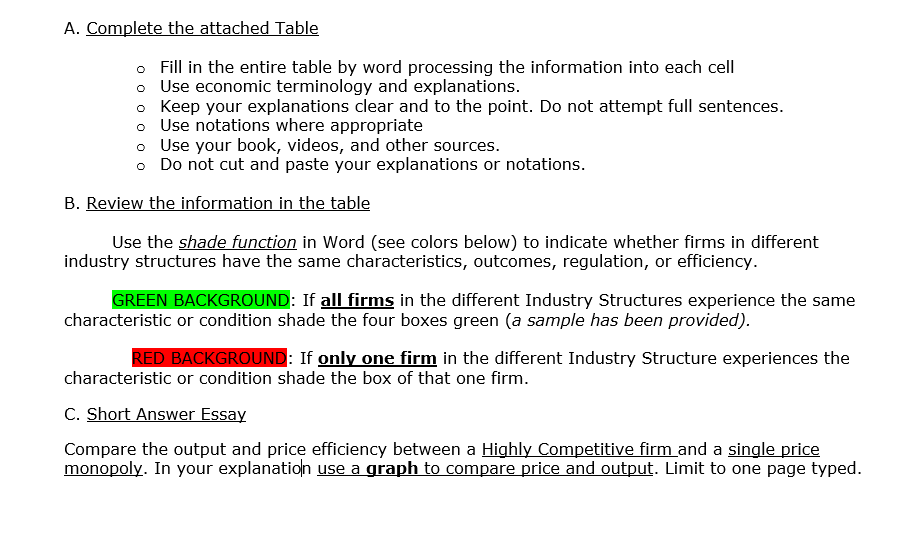 A. Complete the attached Table - Fill in the entire | Chegg.com