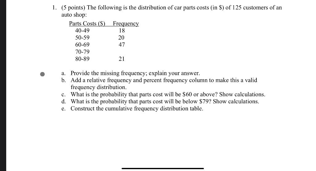 Solved 1 5 Points The Following Is The Distribution Of