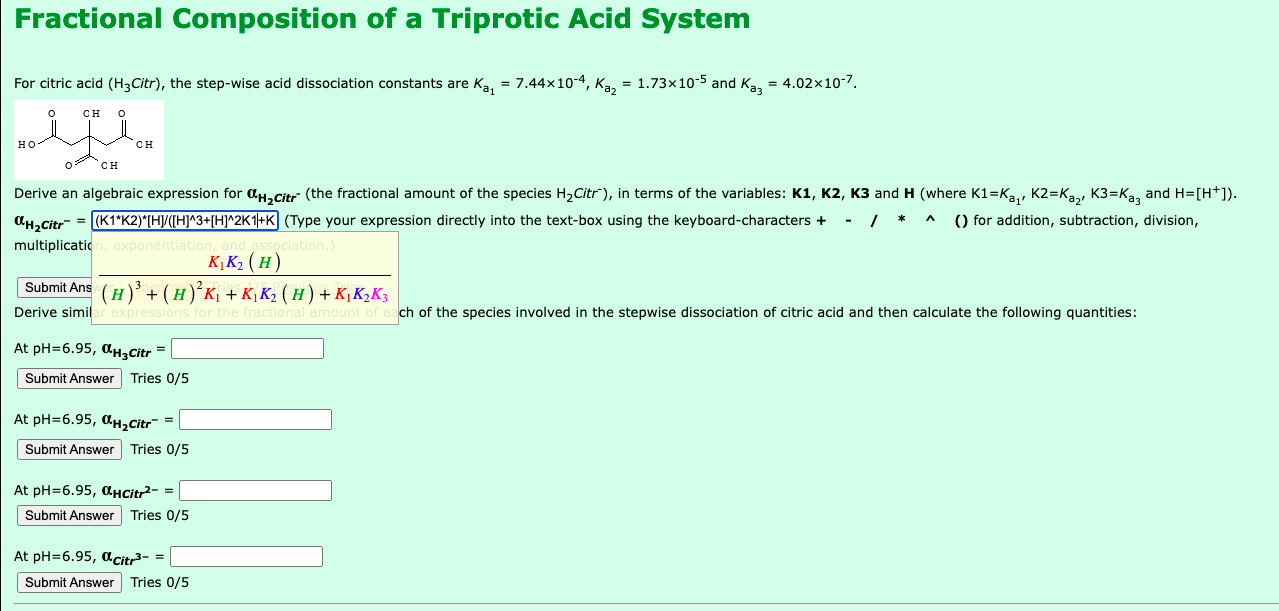 Solved Fractional Composition of a Triprotic Acid System For | Chegg.com