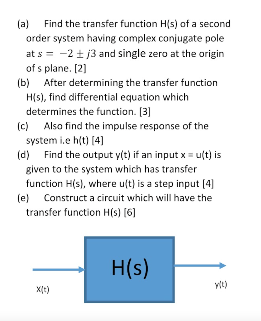 Solved (a) Find the transfer function H(s) of a second order | Chegg.com