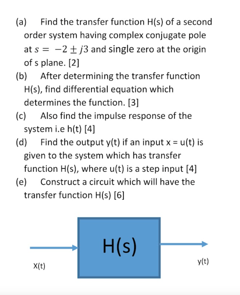 Solved A Find The Transfer Function H S Of A Second Order