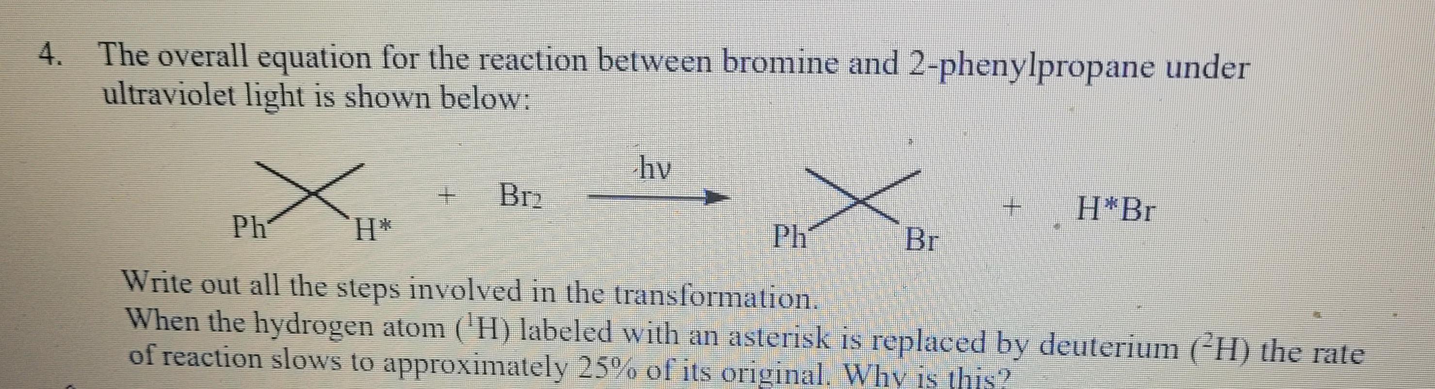 Solved The overall equation for the reaction between bromine