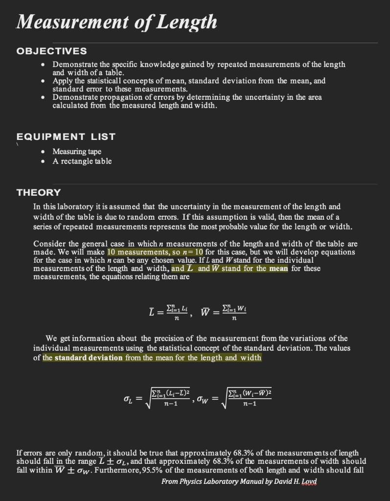 Measurement of Length OBJECTIVES Demonstrate the | Chegg.com