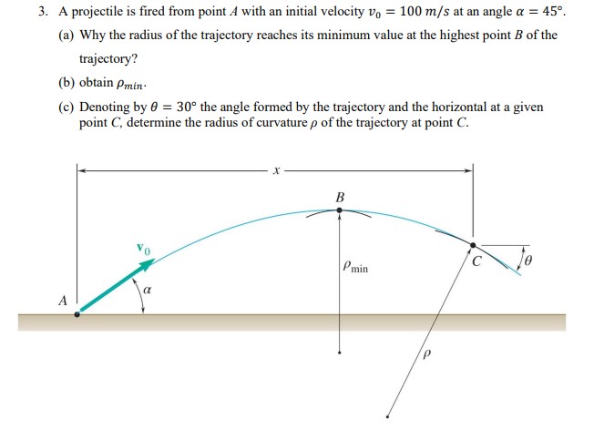 Solved 3. A projectile is fired from point A with an initial | Chegg.com