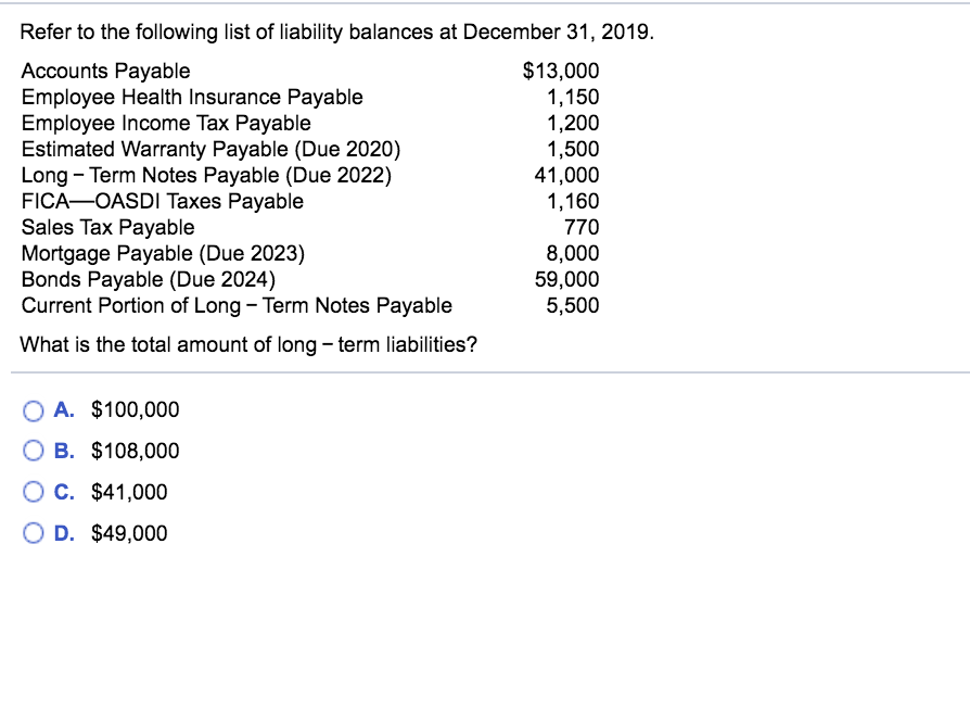Solved Refer to the following list of liability balances at