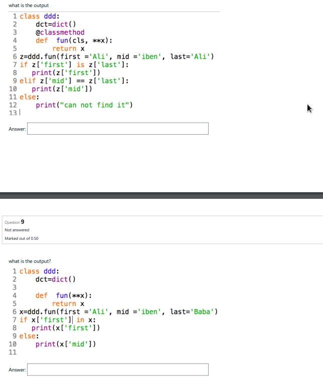Solved what is the output 1 class ddd: 2 dct=dict() 3 | Chegg.com