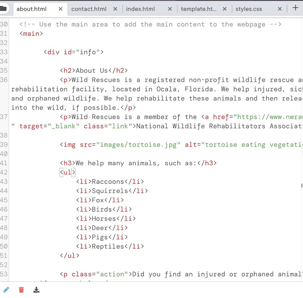 Solved Open the index.html, about.html, contact.html, and | Chegg.com