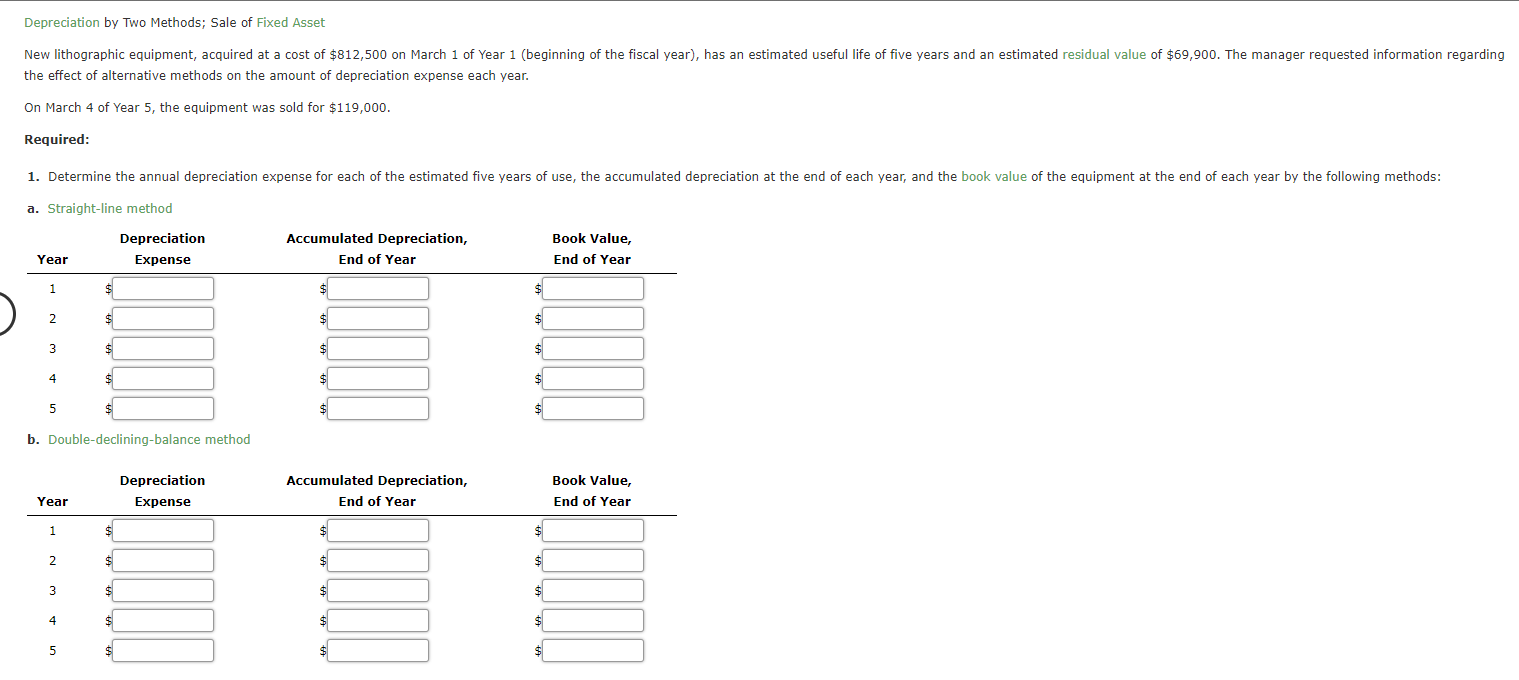 Solved Depreciation By Two Methods Sale Of Fixed Asset New Chegg