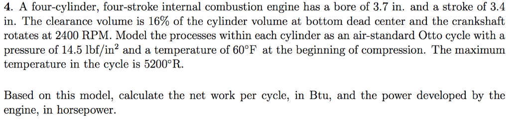 Solved 4 A Four Cylinder Four Stroke Internal Combustion Chegg