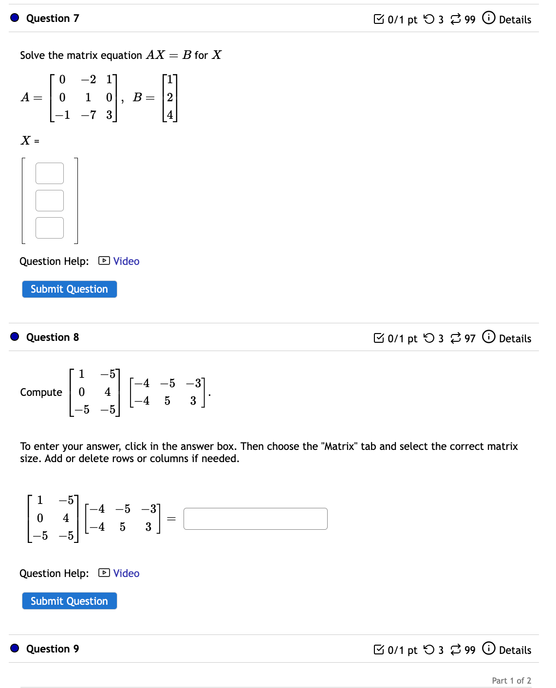 Solved Solve The Matrix Equation Axb For X 9268