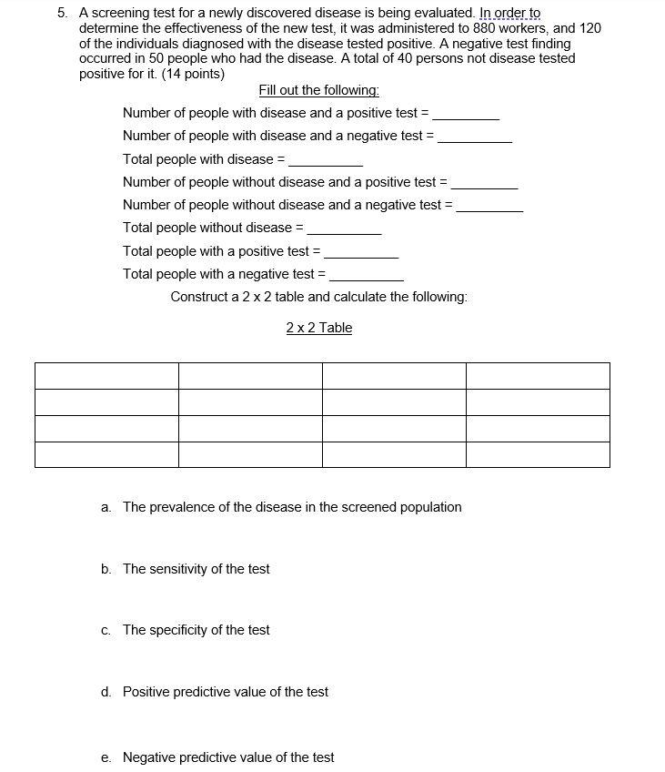 Solved 5. A screening test for a newly discovered disease is