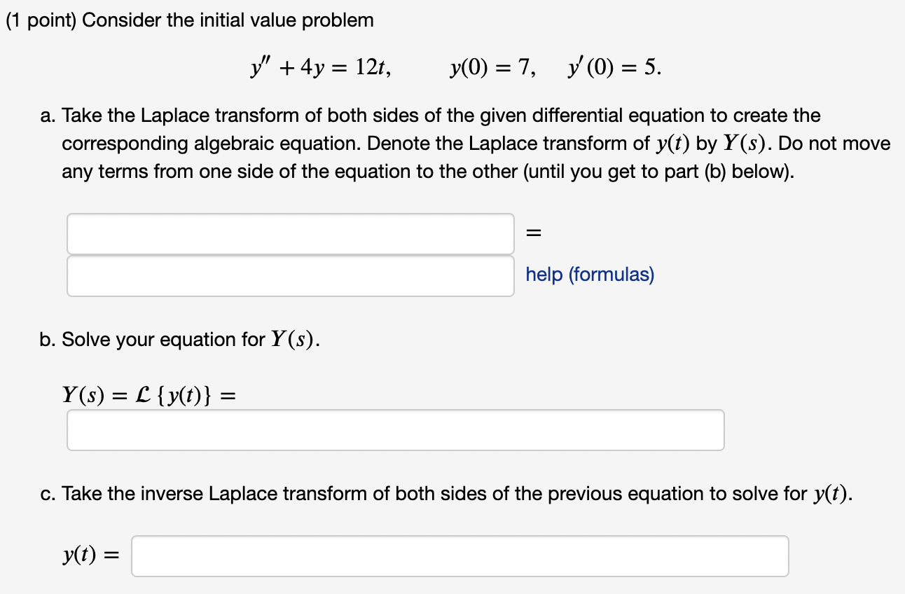 Solved (1 Point) Consider The Initial Value Problem Y" + 4y | Chegg.com