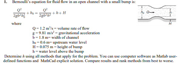 Solved 1. Bernoulli's equation for fluid flow in an open | Chegg.com