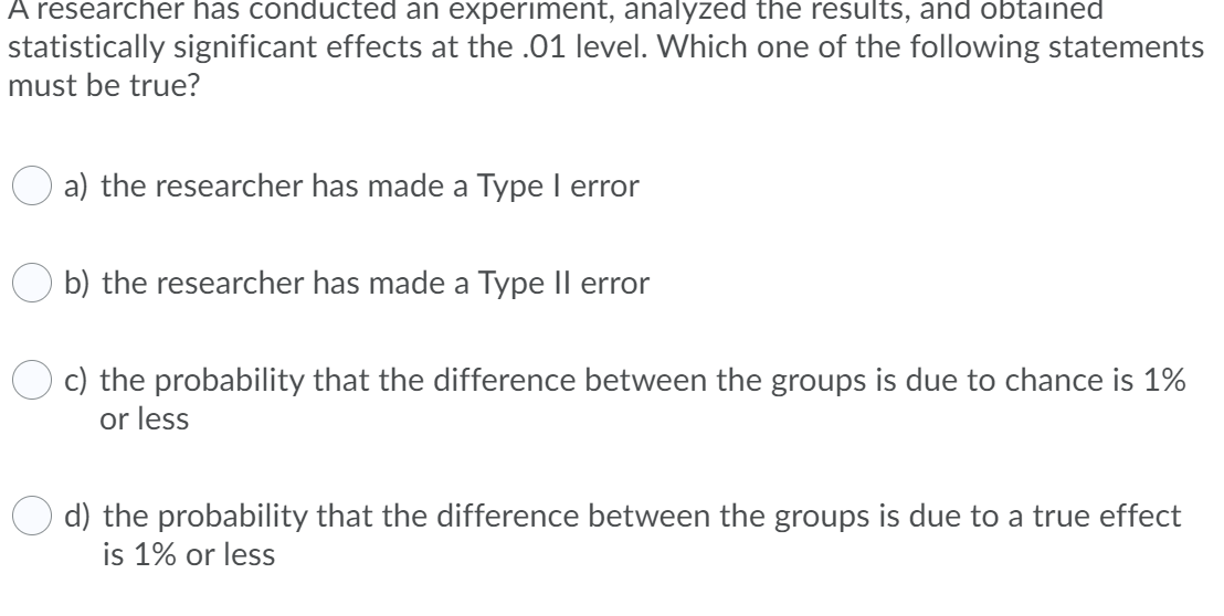 Solved A researcher has conducted an experiment, analyzed | Chegg.com