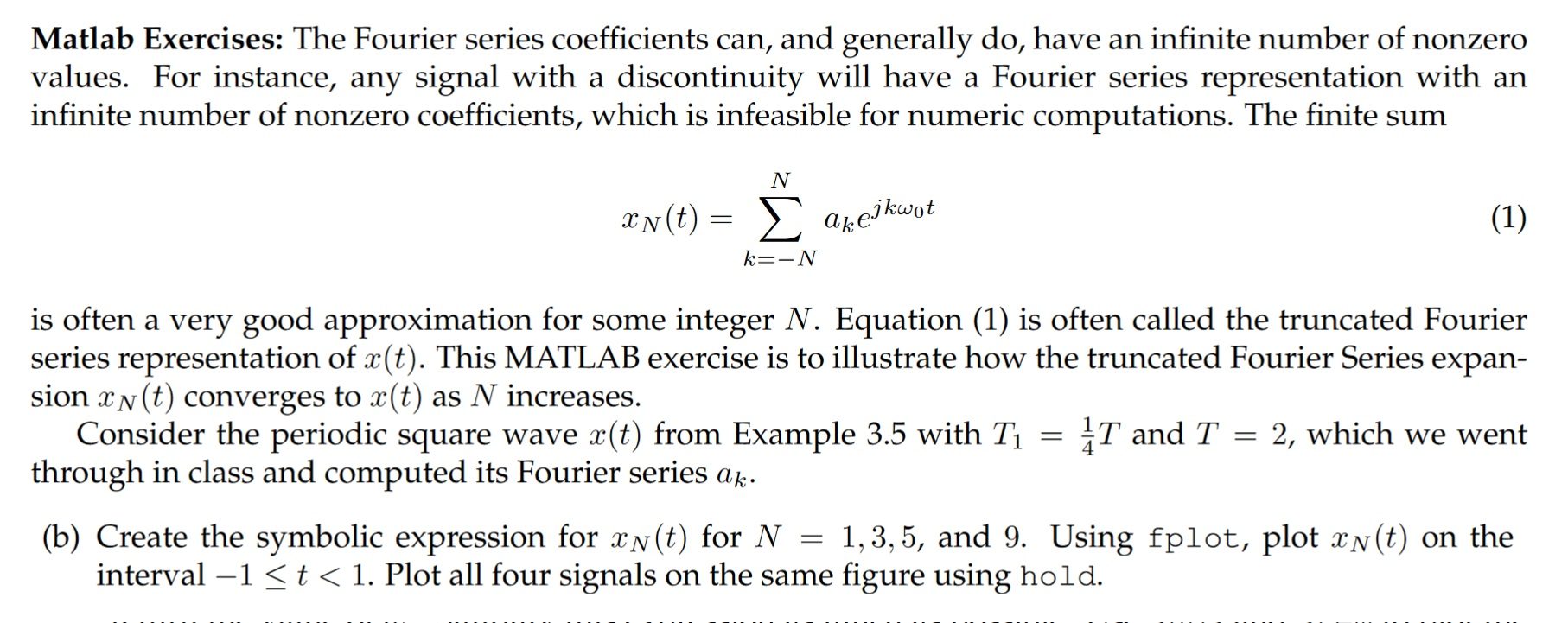 Solved Matlab Exercises: The Fourier series coefficients | Chegg.com