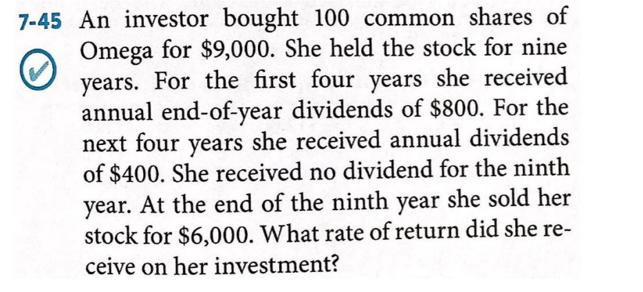 Solved 7 45 An investor bought 100 common shares of Omega Chegg