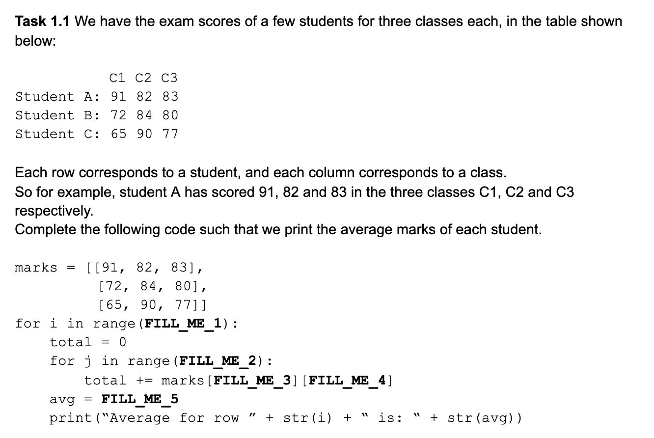 Solved Task 1.1 We have the exam scores of a few students | Chegg.com