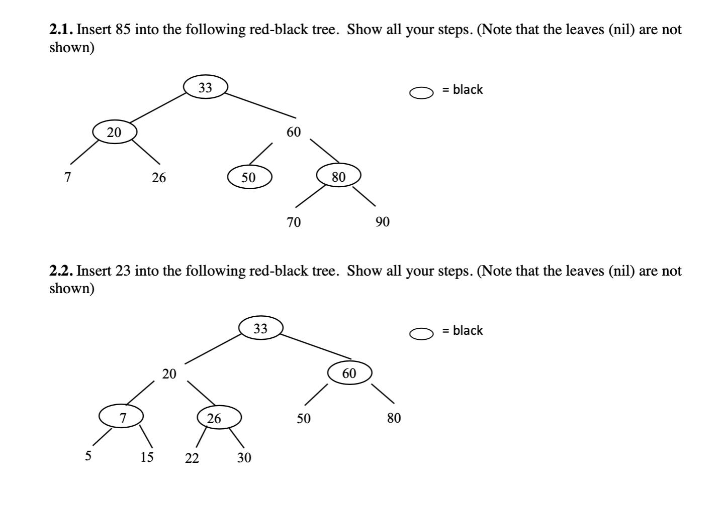 Solved 2.1. Insert 85 into the following red-black tree. | Chegg.com