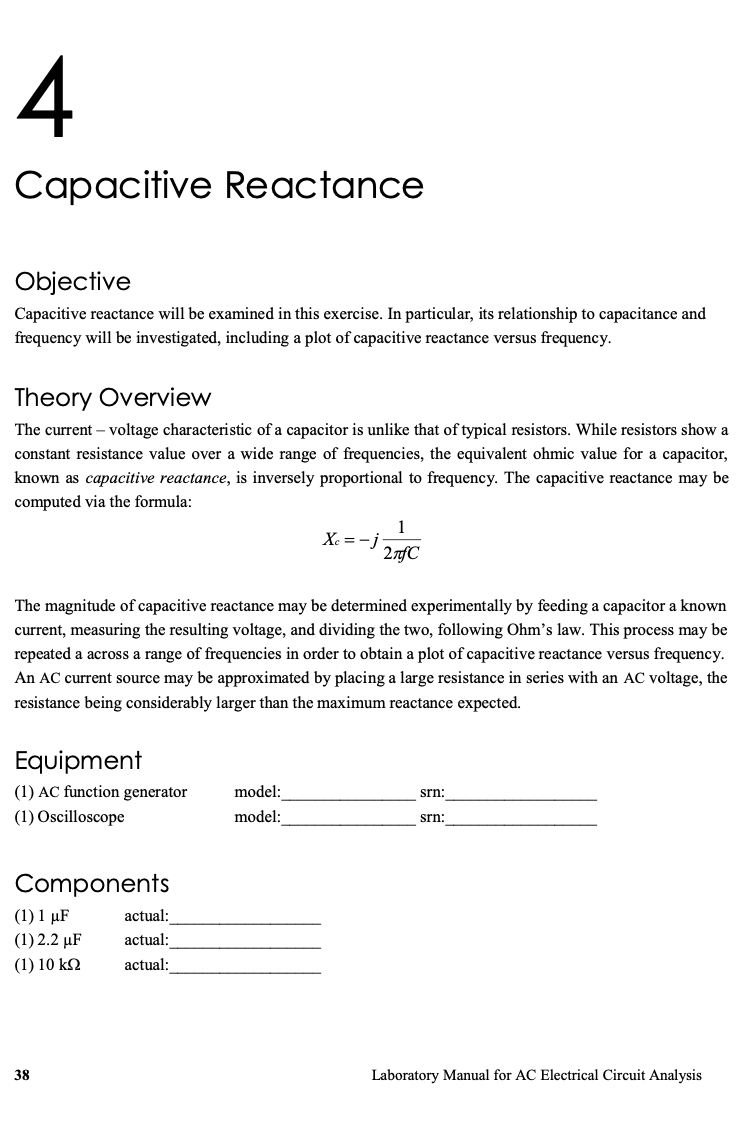 Solved 4. Capacitive Reactance Objective Capacitive