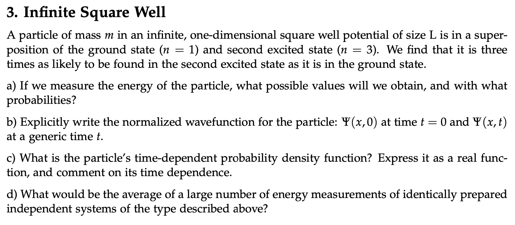 = 3. Infinite Square Well A particle of mass m in an | Chegg.com