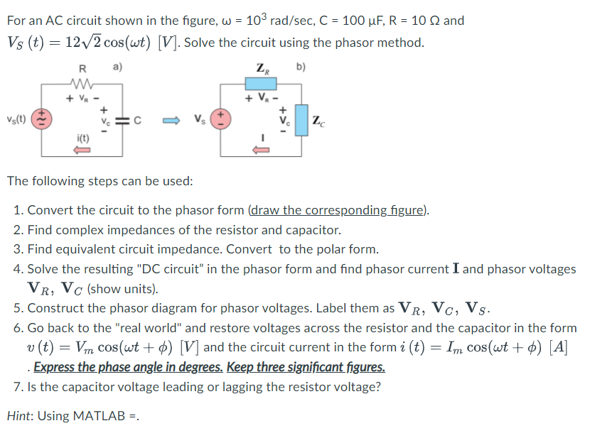 Solved For an AC circuit shown in the figure, w = 103 | Chegg.com