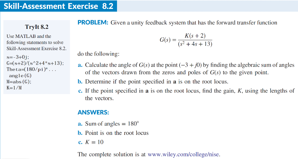 Solved Tryit 82 Problem Given A Unity Feedback 8185