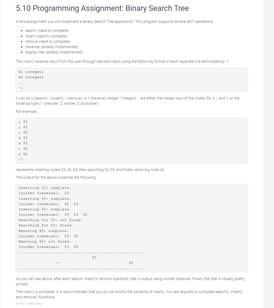 programming assignment 4 binary search trees