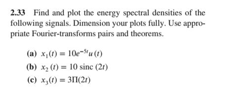 Solved 2.33 Find and plot the energy spectral densities of | Chegg.com