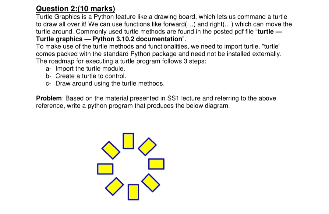 Question 2:(10 marks) Turtle Graphics is a Python | Chegg.com