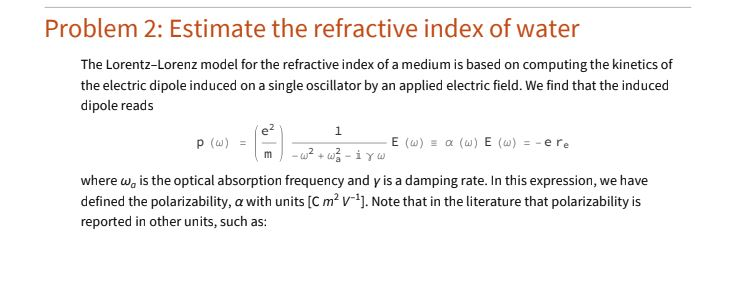 Problem 2: Estimate the refractive index of water The | Chegg.com