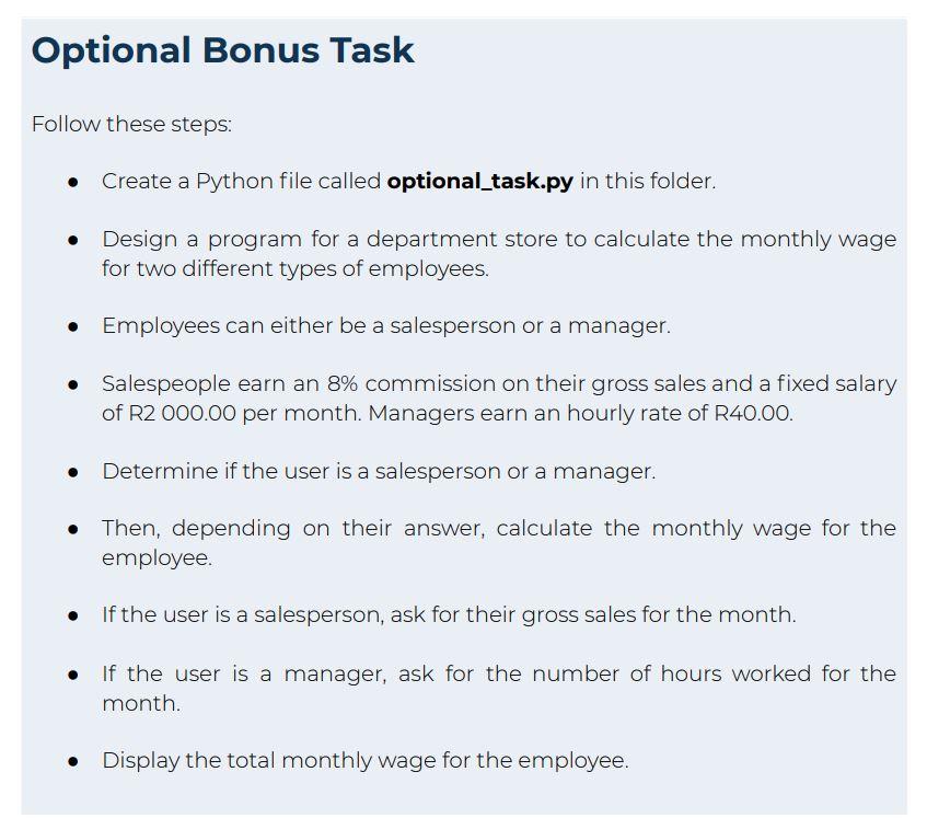 Solved Optional Bonus Task Follow these steps: Create a | Chegg.com