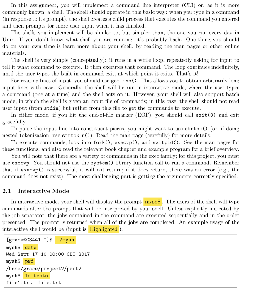 In this assignment, you will implement a command line | Chegg.com