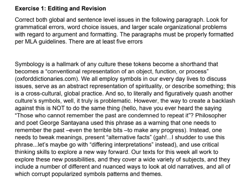 Exercise 1: Editing and Revision Correct both global | Chegg.com