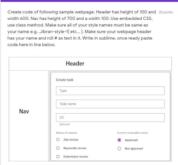 Solved Create code of following sample webpage. Header has | Chegg.com